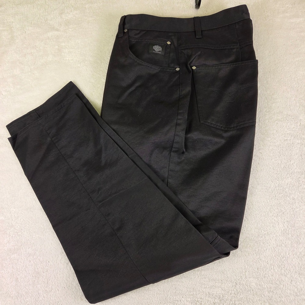 Harley-Davidson Womens Black Cotton Nylon Straight Leg Biker Trousers Size 16